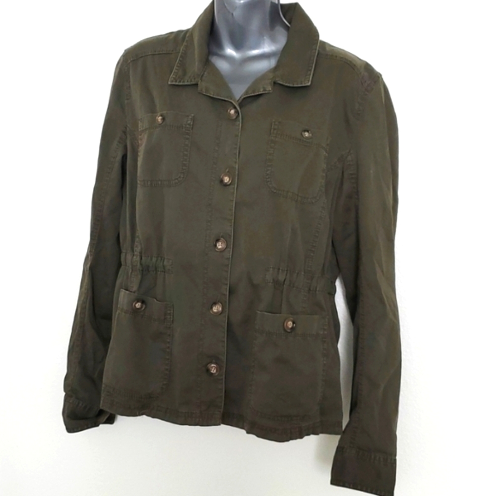 Caslon  khaki cotton utility jacket 100% cotton super soft size lg